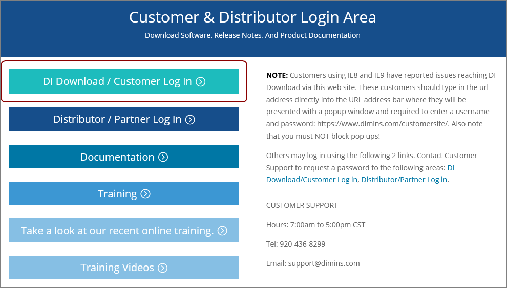 The Customer and Distributor Login page.
